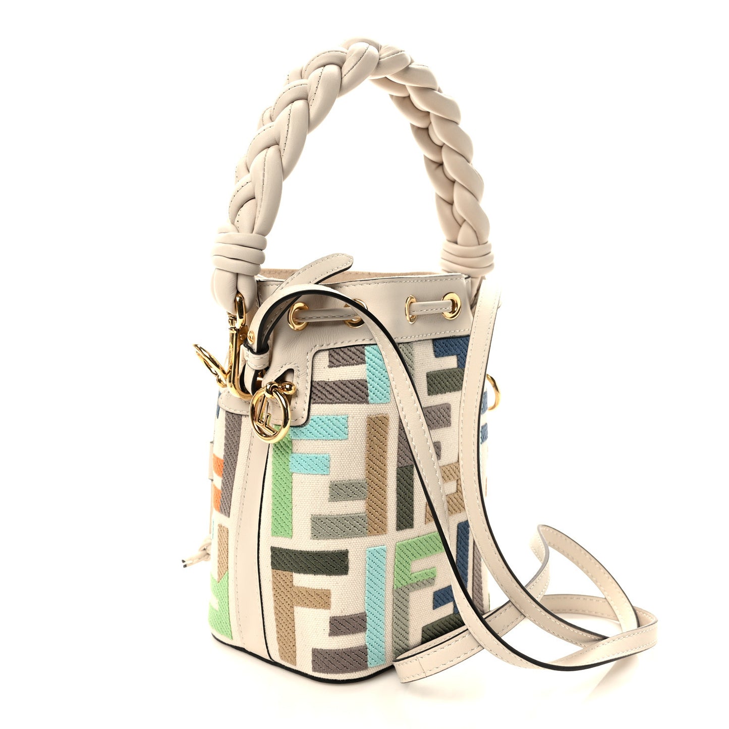 Canvas Vitello Grace F is Fendi FF Multicolor Embroidered Mini Mon Tresor Bucket Bag Grezzo Multicolor Latte