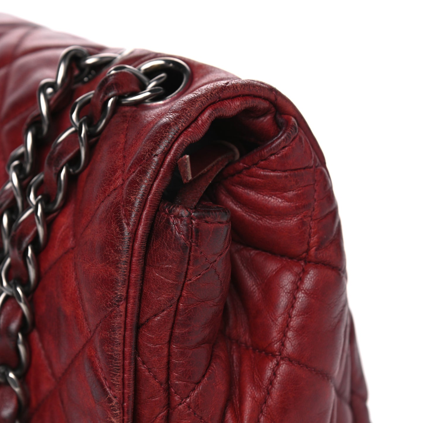 Lambskin Quilted Jumbo Single Flap Dark Red