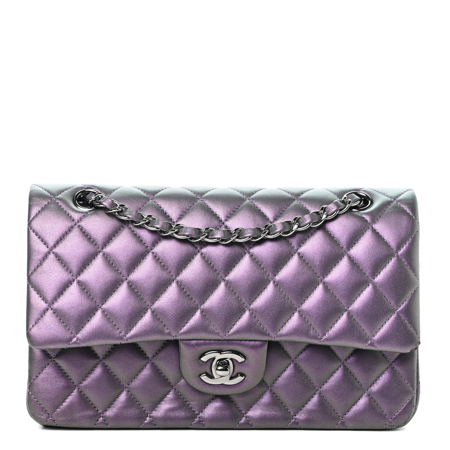 Chanel Iridescent Lambskin Quilted Medium Double Flap Dark Purple 1 of 10