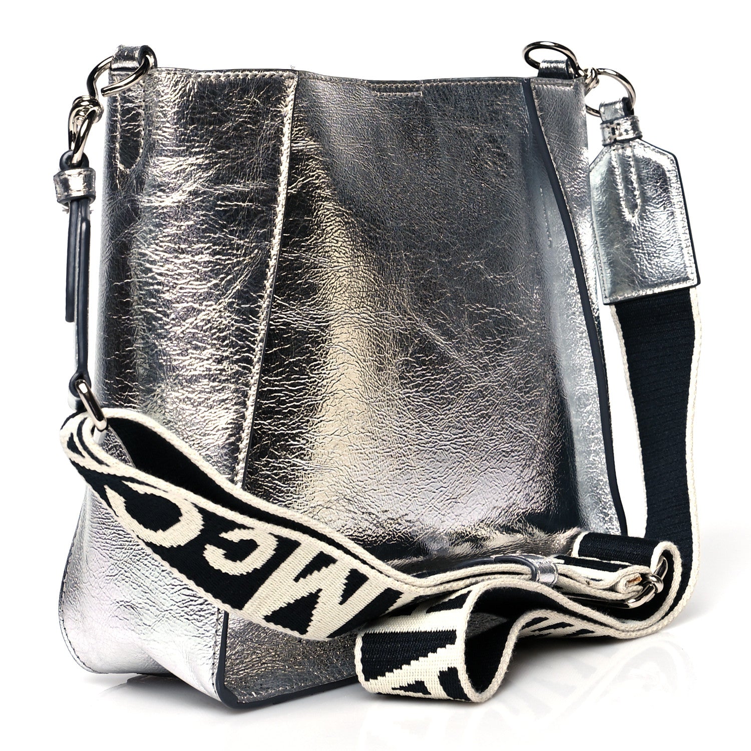 Stella McCartney Metallic Eco Alter Nappa Embroidered Logo Stonewall Crossbody Bag Silver 3 of 8