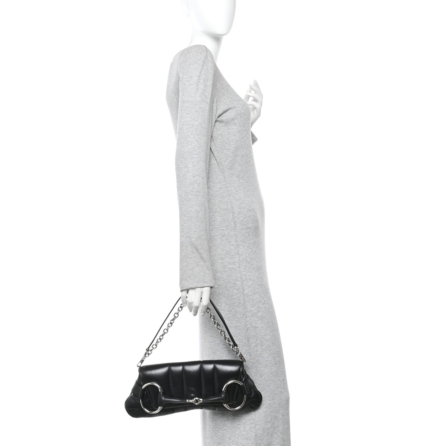 Nappa Vertical Matelasse Medium Maxi Horsebit Chain Shoulder Bag Black