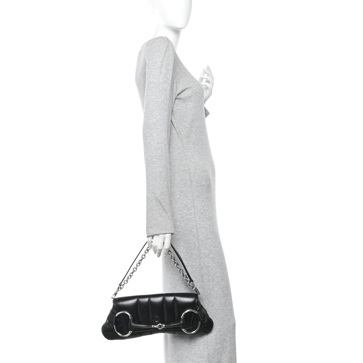 Gucci Nappa Vertical Matelasse Medium Maxi Horsebit Chain Shoulder Bag Black 2 of 9