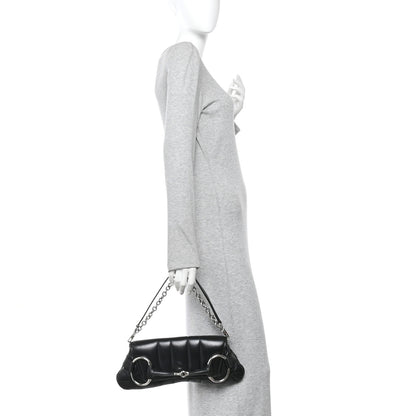 Gucci Nappa Vertical Matelasse Medium Maxi Horsebit Chain Shoulder Bag Black 2 of 9