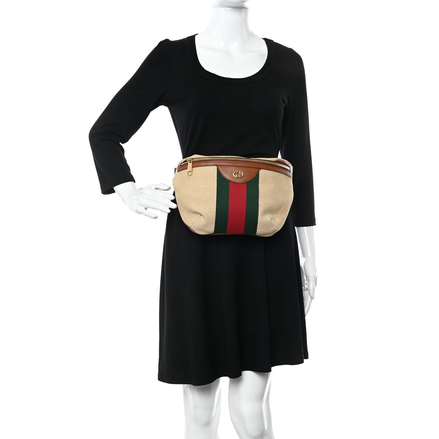 Vintage Canvas Web Belt Bag Sand Cuir