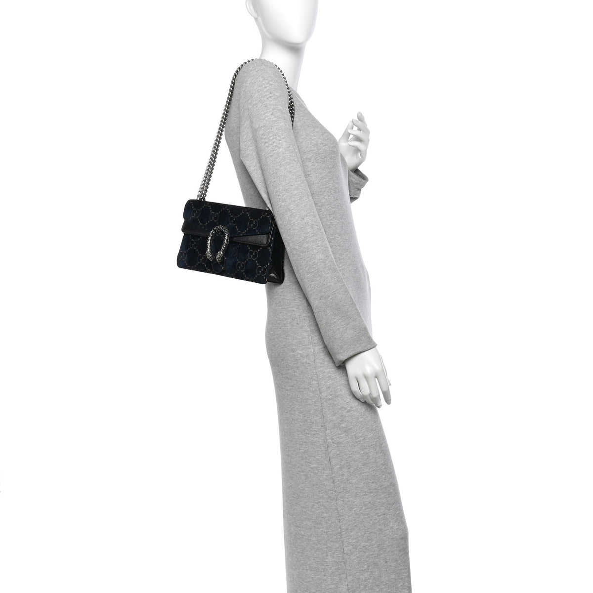 Velvet Skipper Crystal GG Monogram Small Dionysus Shoulder Bag Blue Beige Black