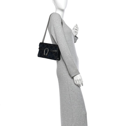 Gucci Velvet Skipper Crystal GG Monogram Small Dionysus Shoulder Bag Blue Beige Black 2 of 10