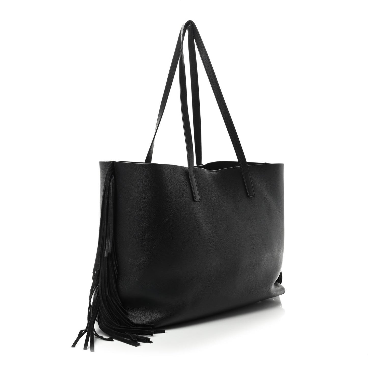 Calfskin Large Fringe Shopping Tote Black