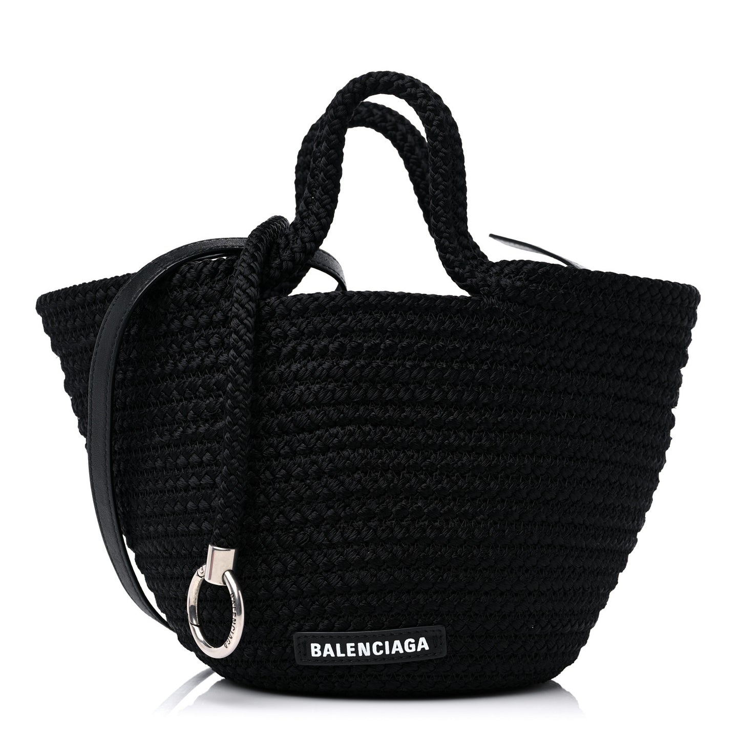Nylon Lambskin Woven Small Ibiza Basket With Strap Black