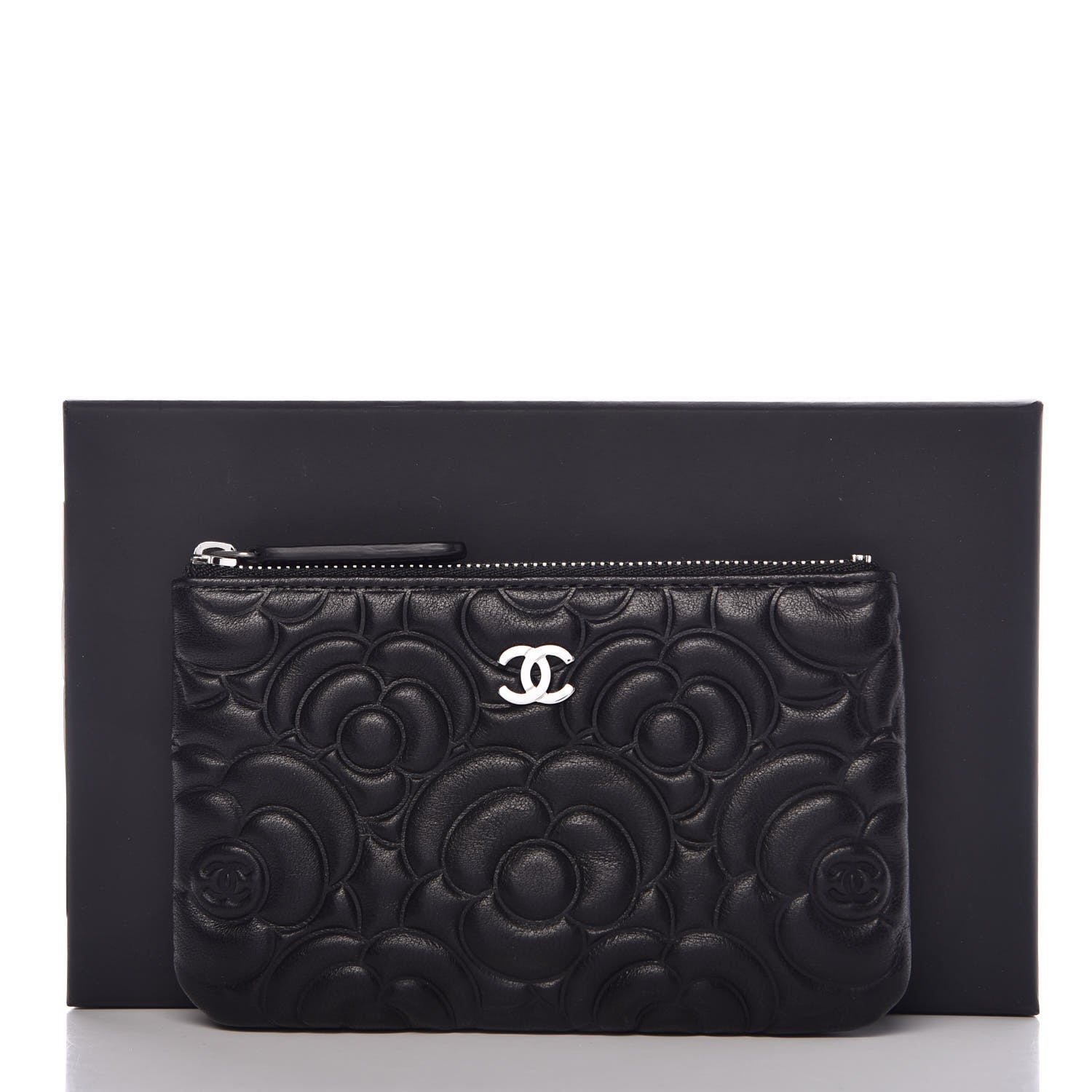 Chanel Goatskin Camellia Embossed Cosmetic Pouch Black 10 of 10