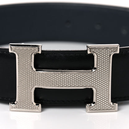 Hermes Togo Box 32mm Guilloche H Belt 80 Black Bleu De Prusse 8 of 8