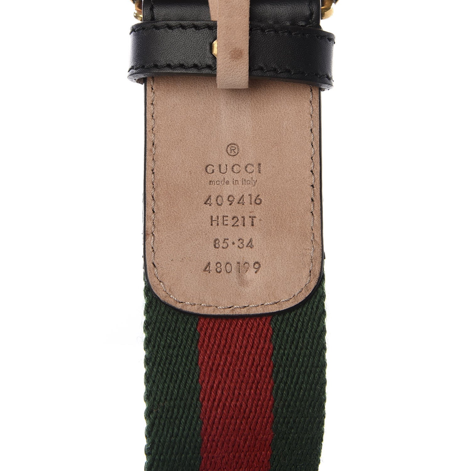 Gucci Nylon Calfskin Double G Web 40mm Belt 85 34 Green Red Black 3 of 5
