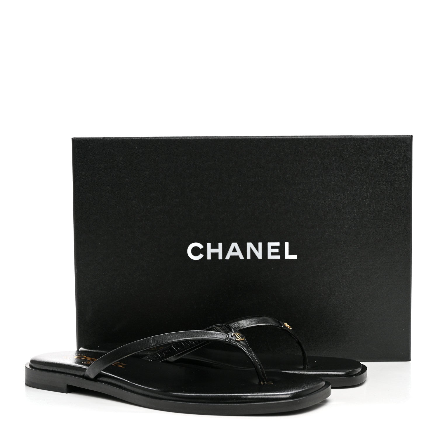 Chanel Goatskin CC Times Square Thong Sandals 37.5 Black 10 of 10