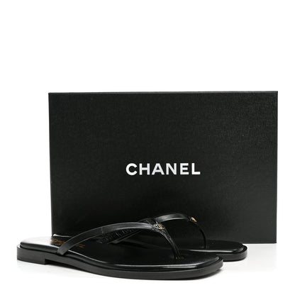 Chanel Goatskin CC Times Square Thong Sandals 37.5 Black 10 of 10