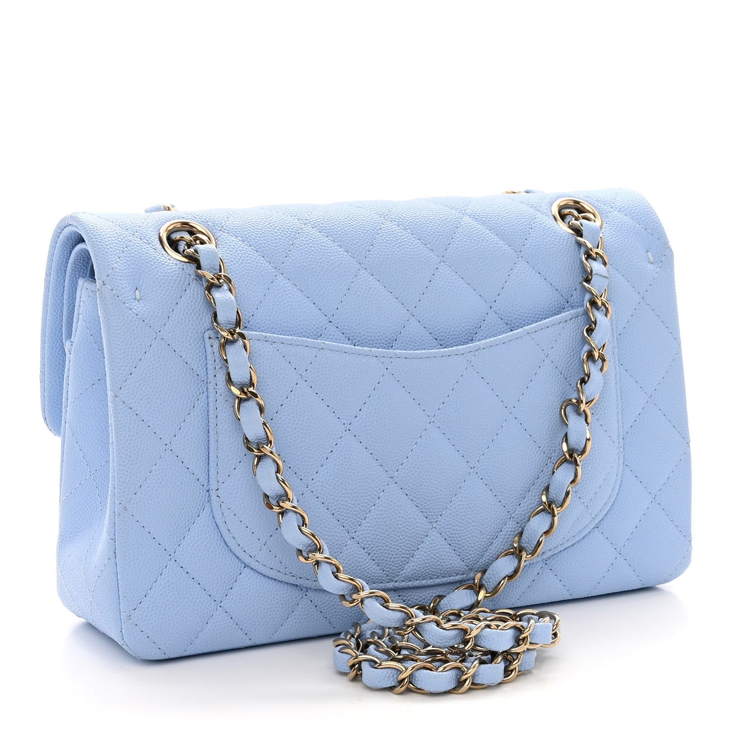 Caviar Quilted Small Double Flap Light Blue