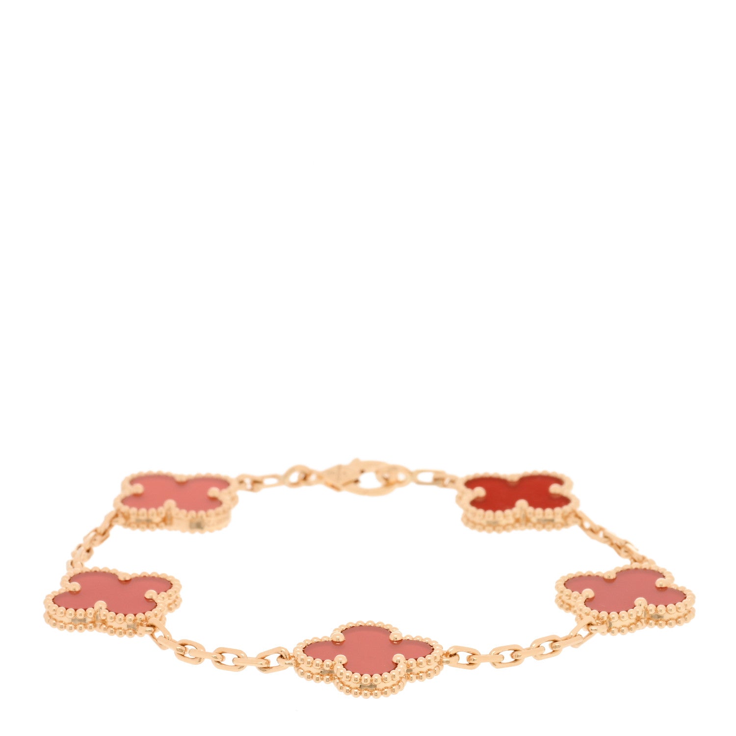 Van Cleef & Arpels 18K Yellow Gold Carnelian 5 Motifs Vintage Alhambra Bracelet 1 of 4