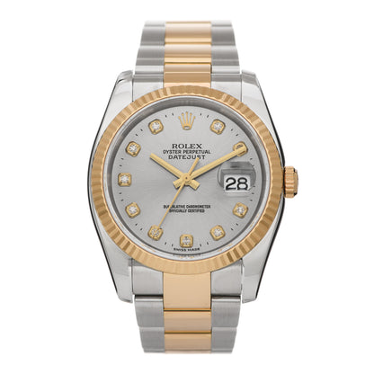 Rolex Stainless Steel 18K Yellow Gold Diamond 36mm Oyster Perpetual Datejust Watch Silver 116233 1 of 5