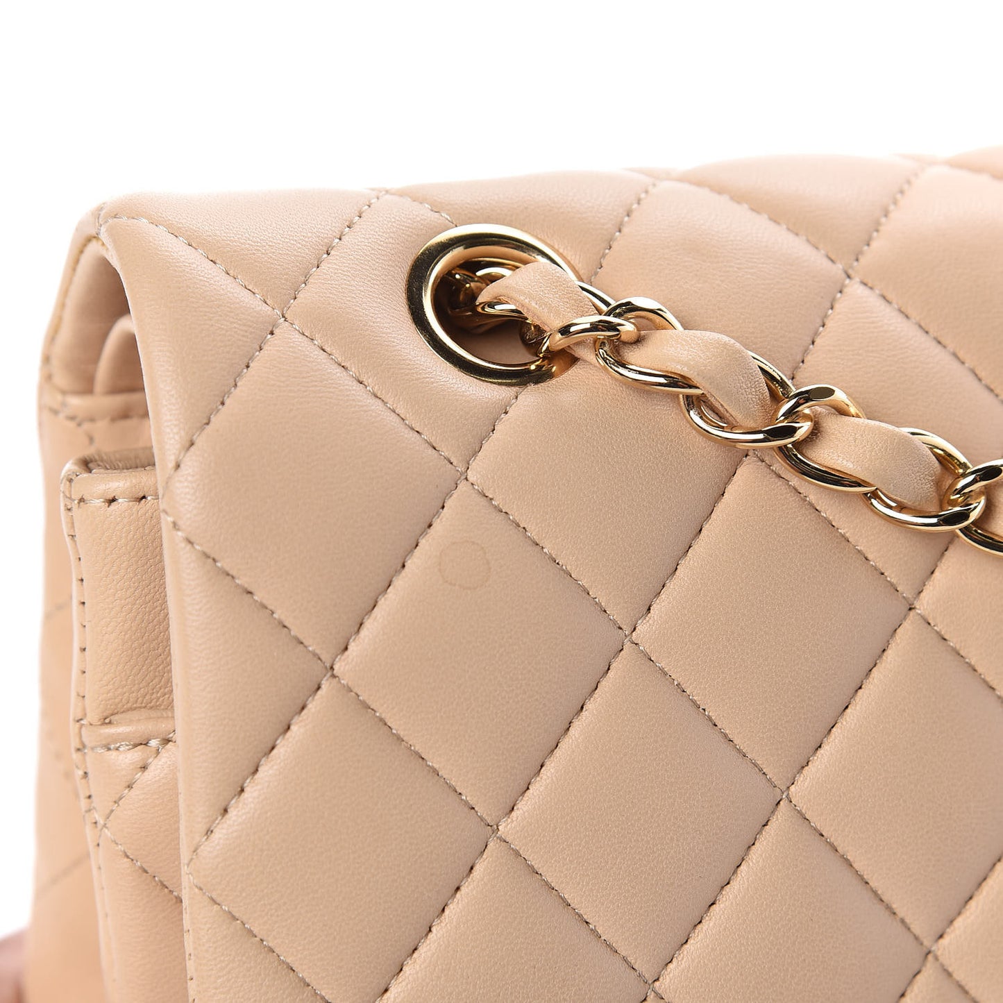 Lambskin Quilted Medium Double Flap Beige