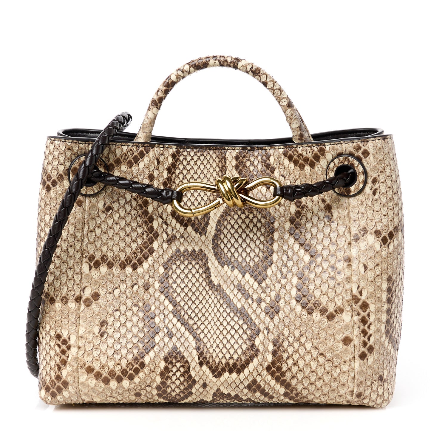 Snakeskin Intrecciato Small Andiamo Shoulder Bag Roccia Fondant