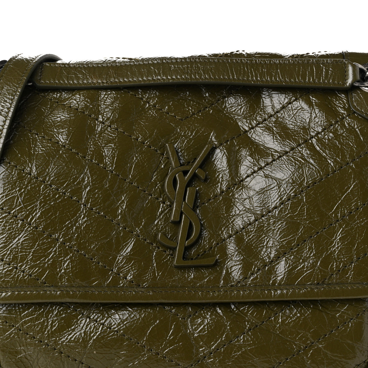Saint Laurent Crinkled Lambskin Matelasse Monogram Medium Niki Chain Satchel Military Olive 8 of 10