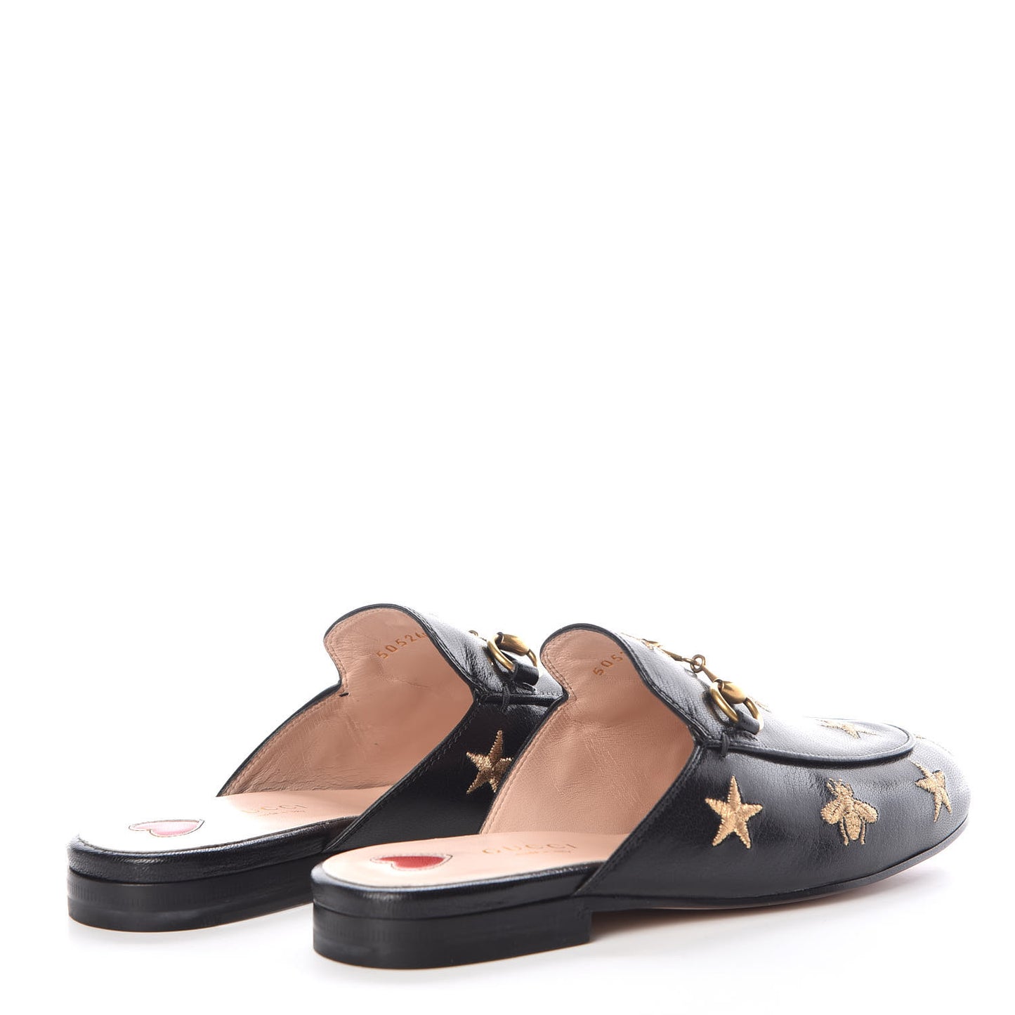 Goatskin Bee Star Embroidered Womens Princetown Slippers 35 Black