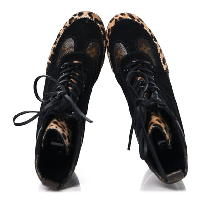 Louis Vuitton Suede Calfskin Monogram Calf Hair Laureate Platform Desert Boots 37.5 Black 2 of 8