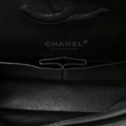 Chanel Metallic Patent Crumpled Calfskin Chevron Quilted Medium Double Flap So Black 5 of 9