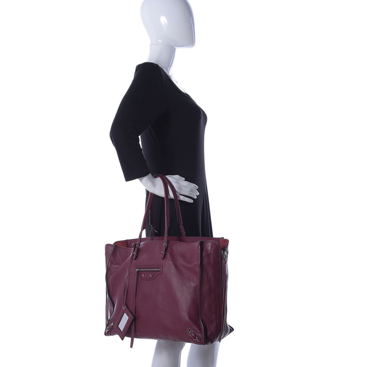 Balenciaga Veau Papier Classic Silver Hardware A4 Zip Around Tote Rouge Pourpre 2 of 38