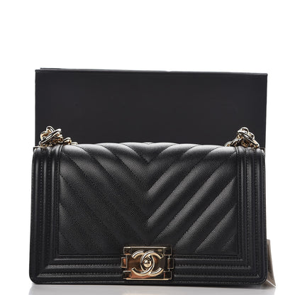 Chanel Caviar Chevron Quilted Medium Boy Flap Black 9 of 9