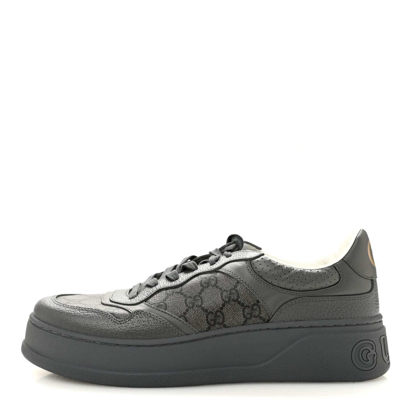 Textured Dollar Calfskin GG Supreme Monogram Mens Chunky Sneakers 10 Graphite Grey Black Grey
