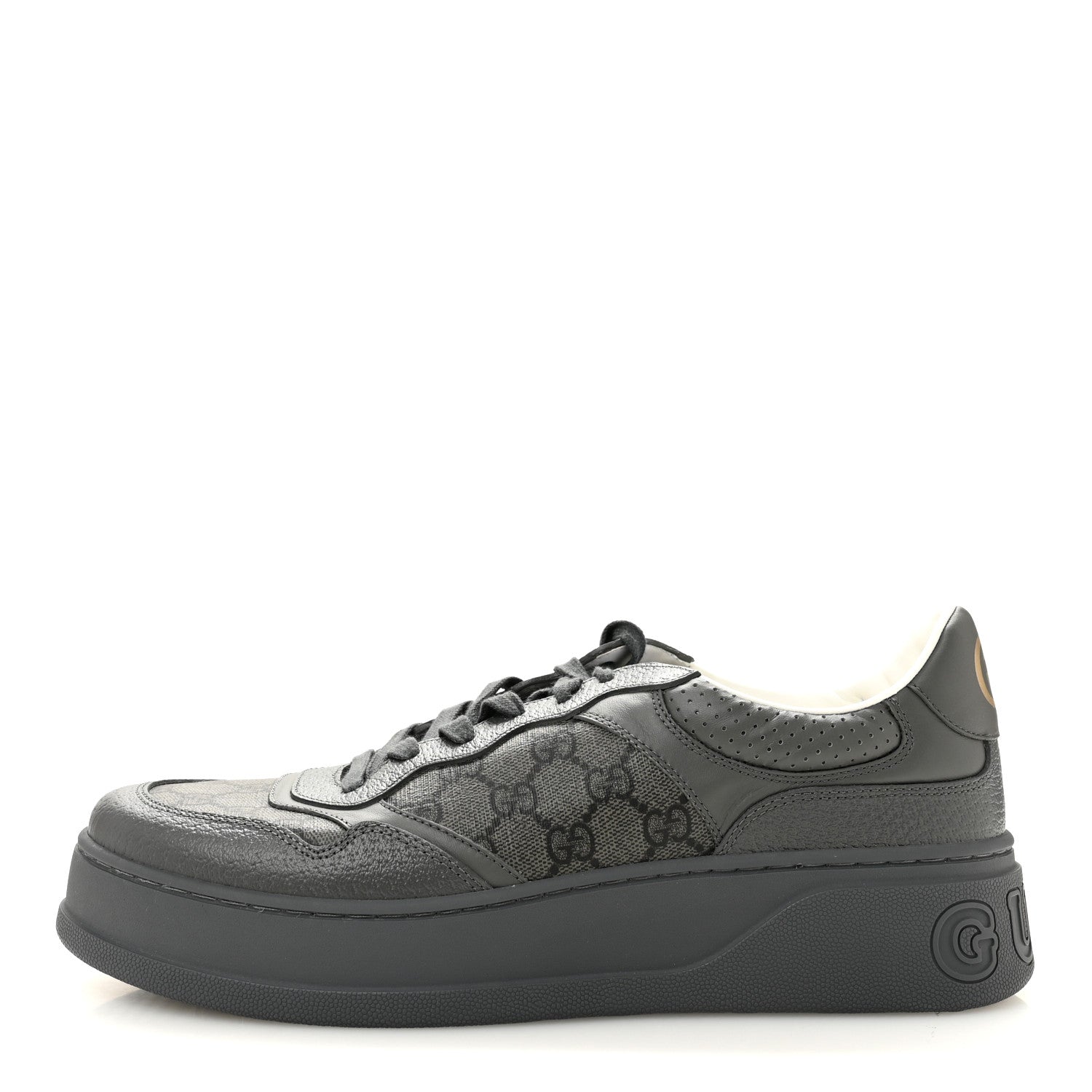 Gucci Textured Dollar Calfskin GG Supreme Monogram Mens Chunky Sneakers 10 Graphite Grey Black Grey 1 of 9