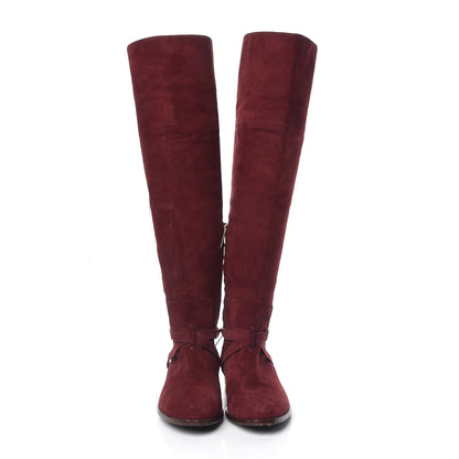 Christian Dior Suede Knee High Boots 36.5 Burgundy 2 of 13