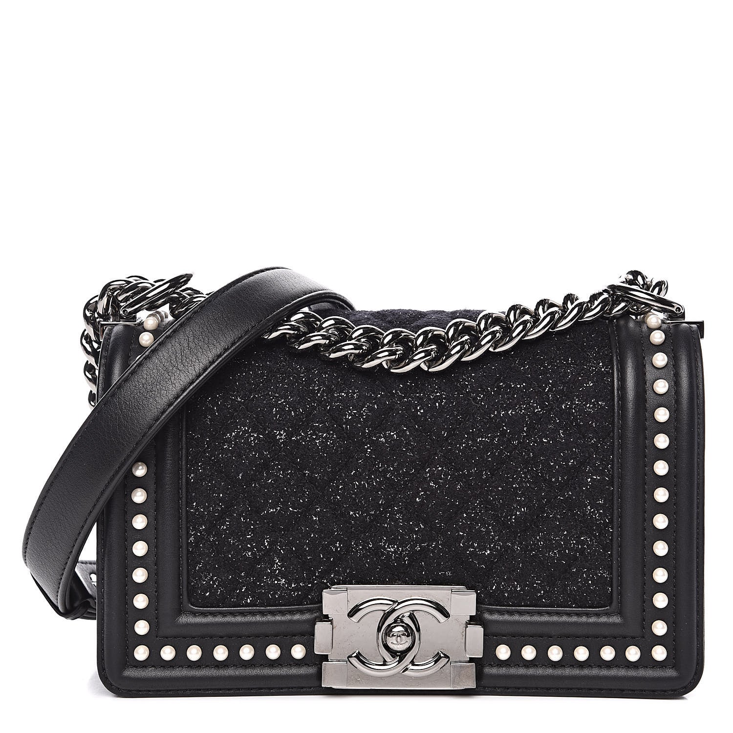 Chanel Calfskin Pearl Tweed Small Boy Flap Black 1 of 12