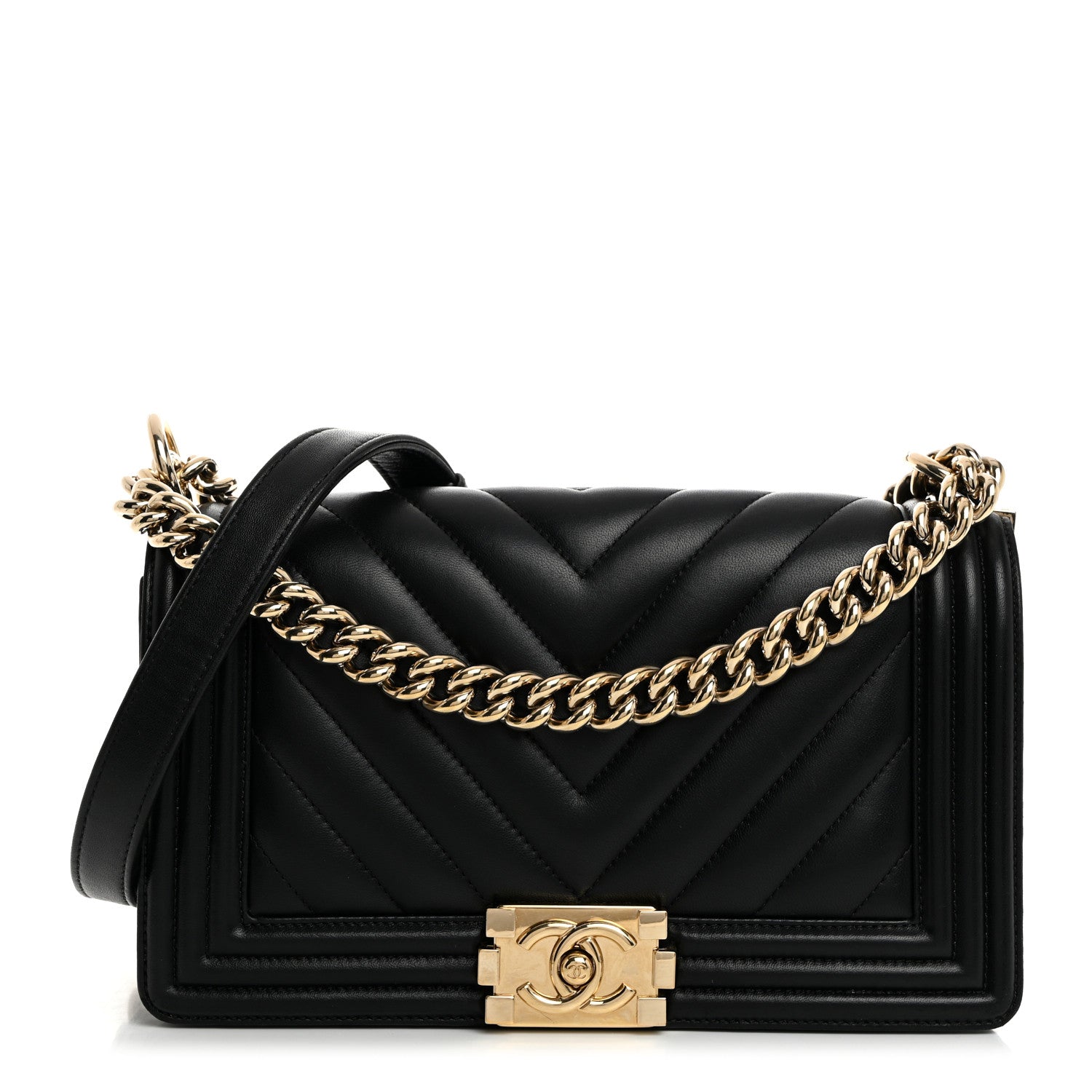 Chanel Lambskin Chevron Quilted Medium Boy Flap Black 1 of 10