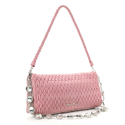 Miu Miu Nappa Matelasse Crystal Flap Clutch Pink 3 of 13