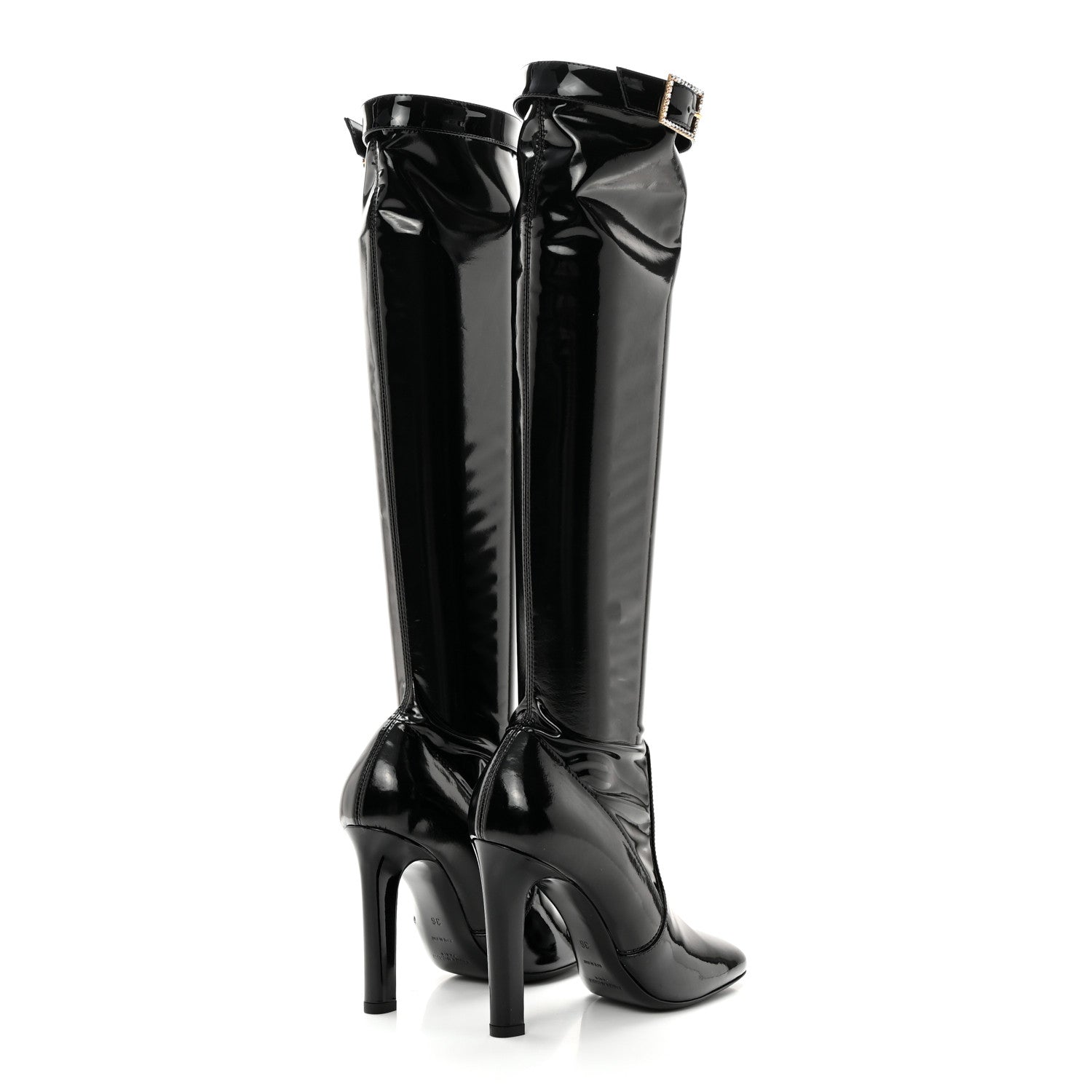 Saint Laurent Patent Stretch Crystal Buckle Lala 105 Tall Boots 36 Black 4 of 11
