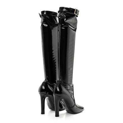 Saint Laurent Patent Stretch Crystal Buckle Lala 105 Tall Boots 36 Black 4 of 11