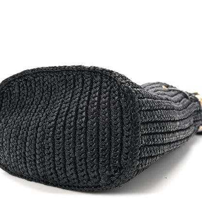 Prada Yarn Raffia Effect Crochet Mini Bucket Bag Black 9 of 9