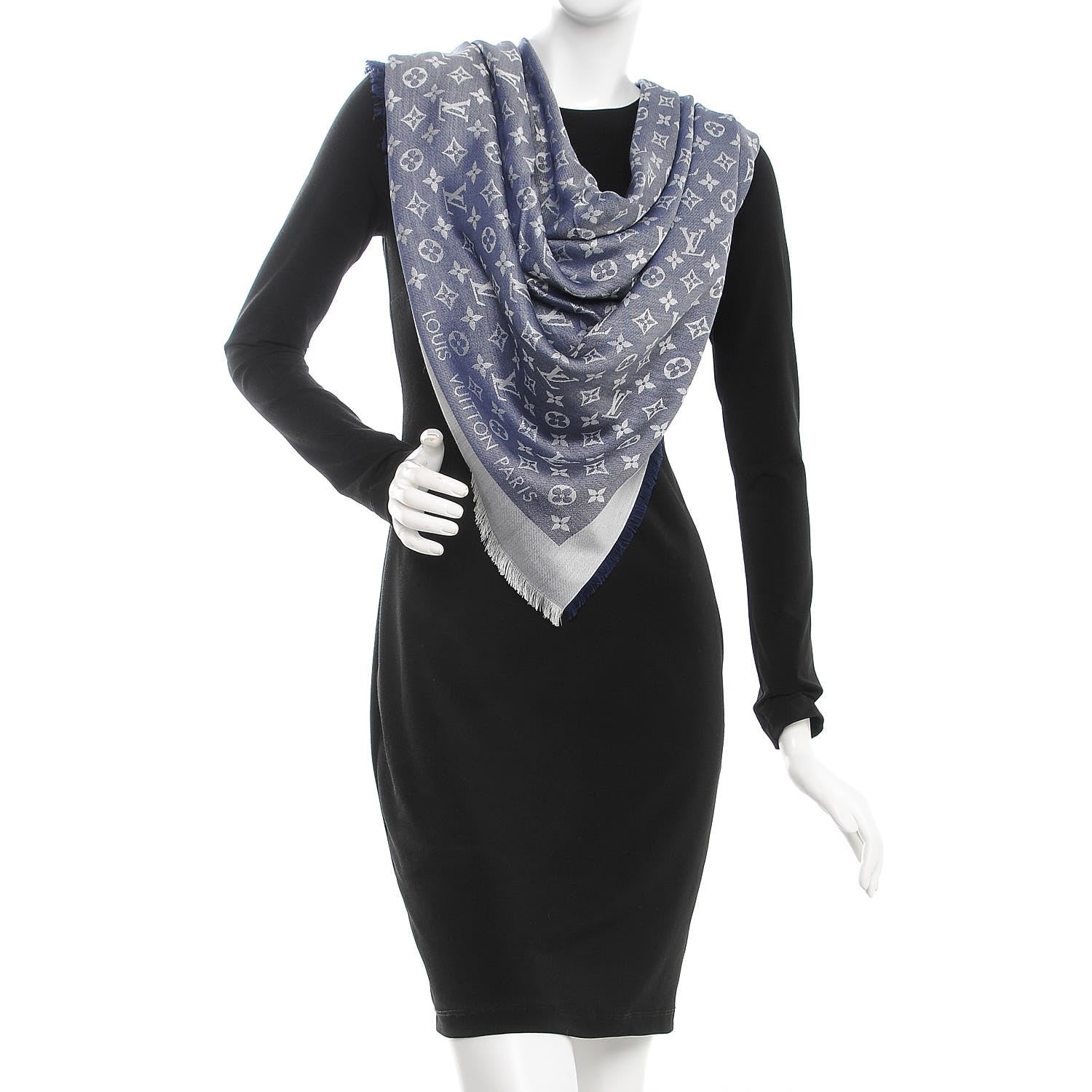 Louis Vuitton Silk Wool Monogram Denim Shawl Blue 2 of 5