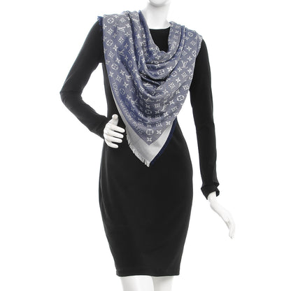 Louis Vuitton Silk Wool Monogram Denim Shawl Blue 2 of 5