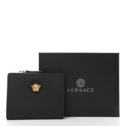 Versace Grained Calfskin Medusa Zip Card Holder Wallet Black 7 of 7