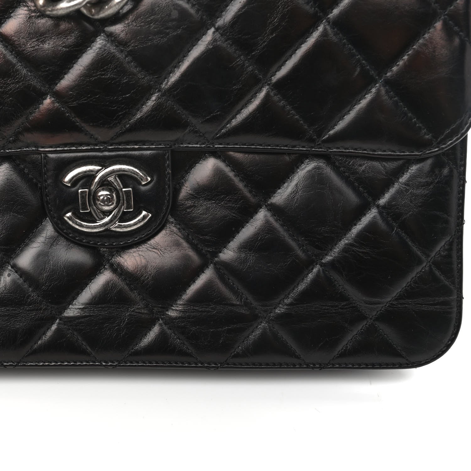 Chanel Glazed Calfskin Quilted Large Perfect Edge Flap Black 14 of 15