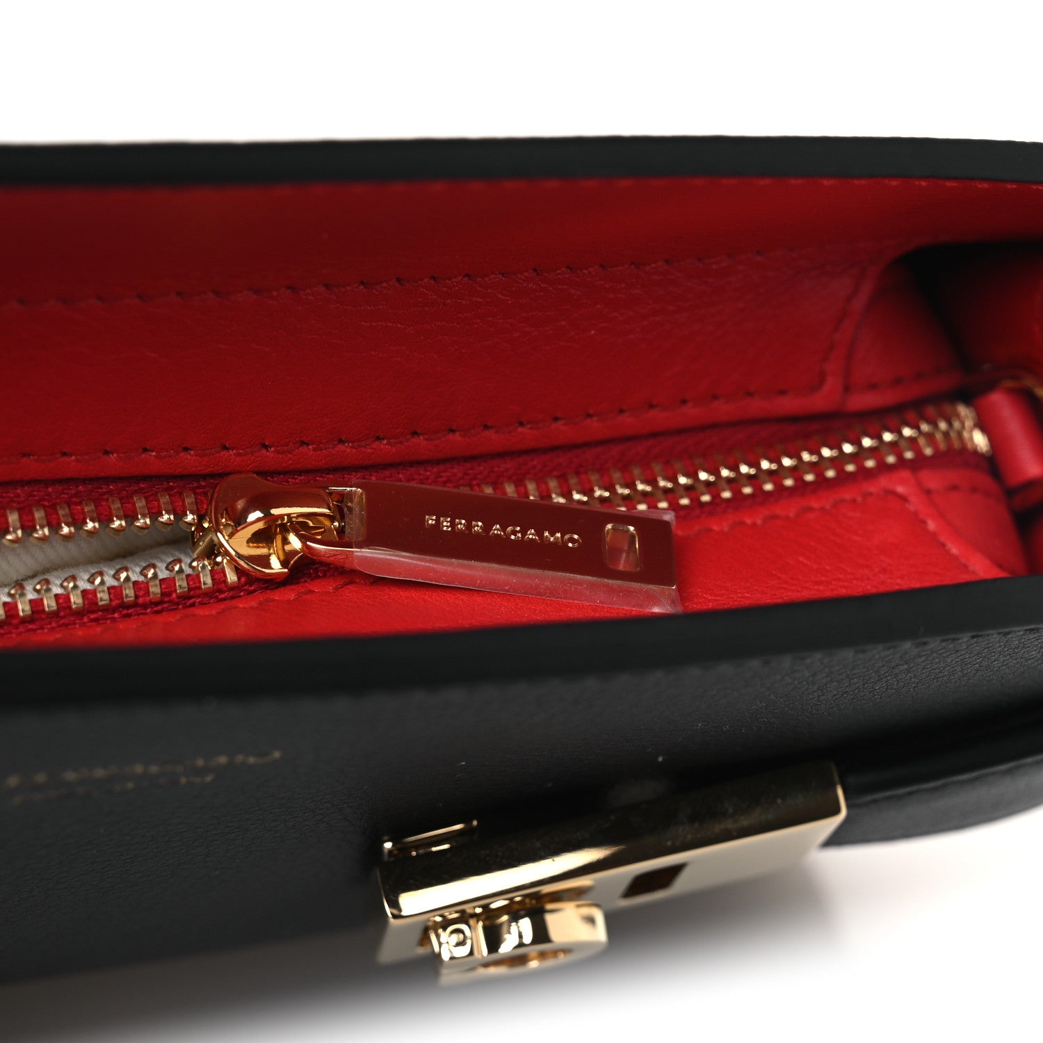 Salvatore Ferragamo Calfskin Mini E/W Hug Crossbody Bag Black Flame Red 10 of 11