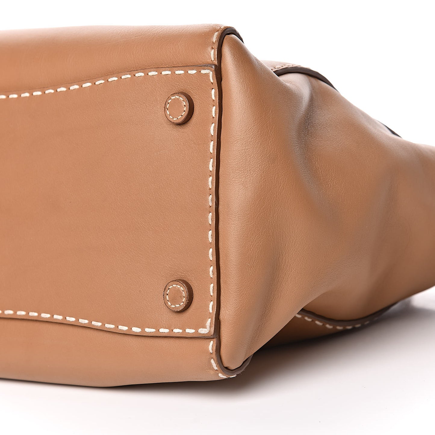 City Calf Small Hand Stitched Galleria Double Zip Tote Caramel