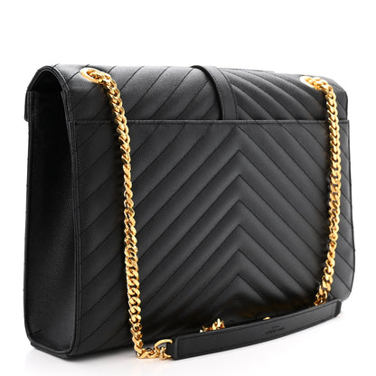 Saint Laurent Grain De Poudre Matelasse Chevron Large Monogram Satchel Black 3 of 10