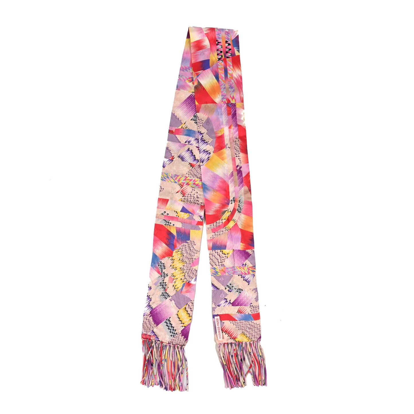 Silk Marble Fringed Muffler Rose Multicolor