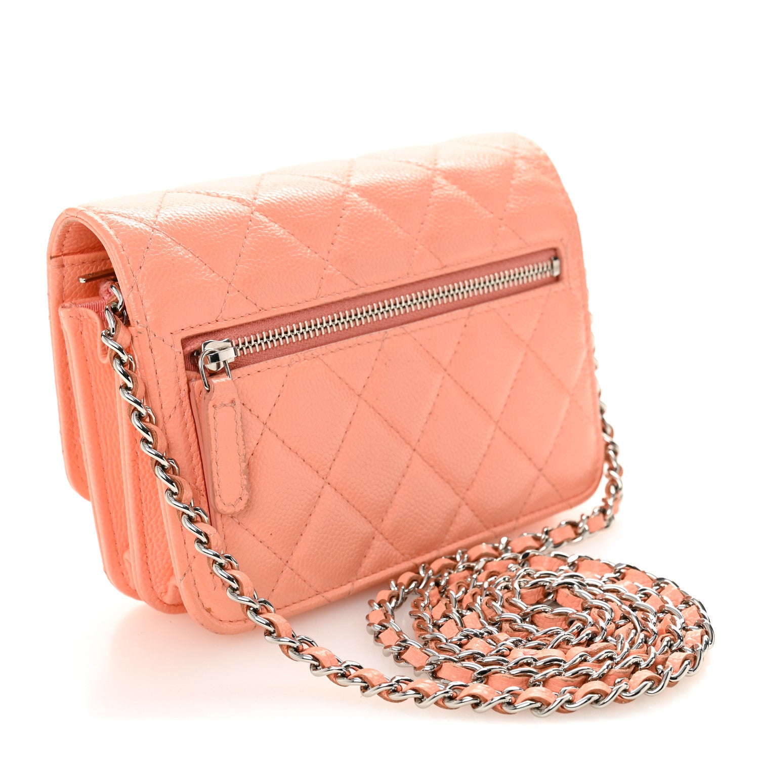 Chanel Caviar Quilted Mini Wallet On Chain WOC Coral 3 of 11