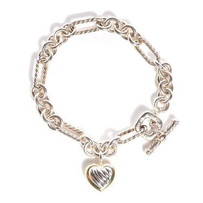 David Yurman Sterling Silver 18K Yellow Gold Cable Heart Charm Bracelet 1 of 5