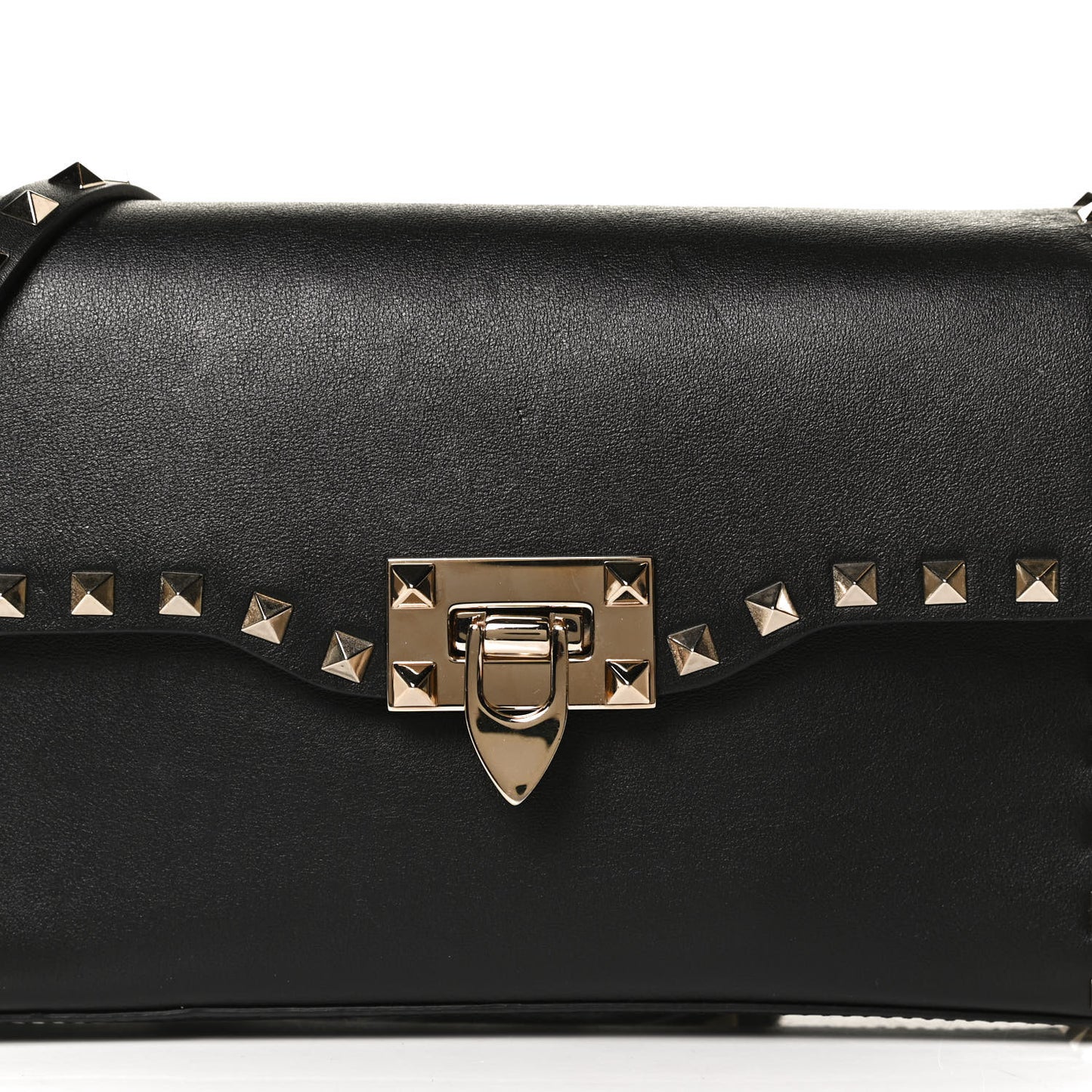 Vitello Medium Rockstud Flip Lock Crossbody Bag Black