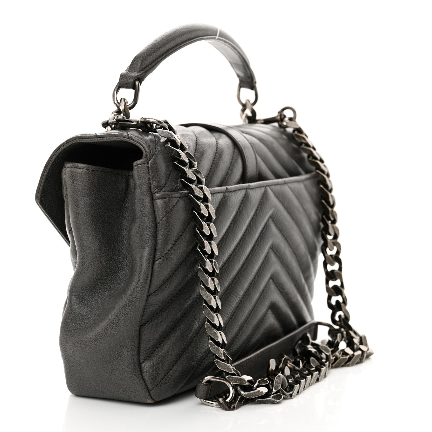 Saint Laurent Sheepskin Matelasse Chevron Monogram Medium College Bag Light Coal 3 of 12