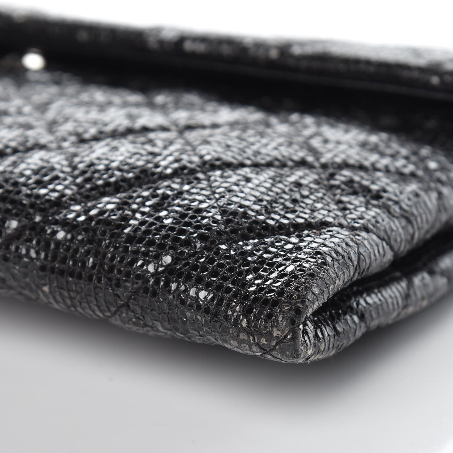 Iridescent Vinyl Quilted Clutch With Chain Black